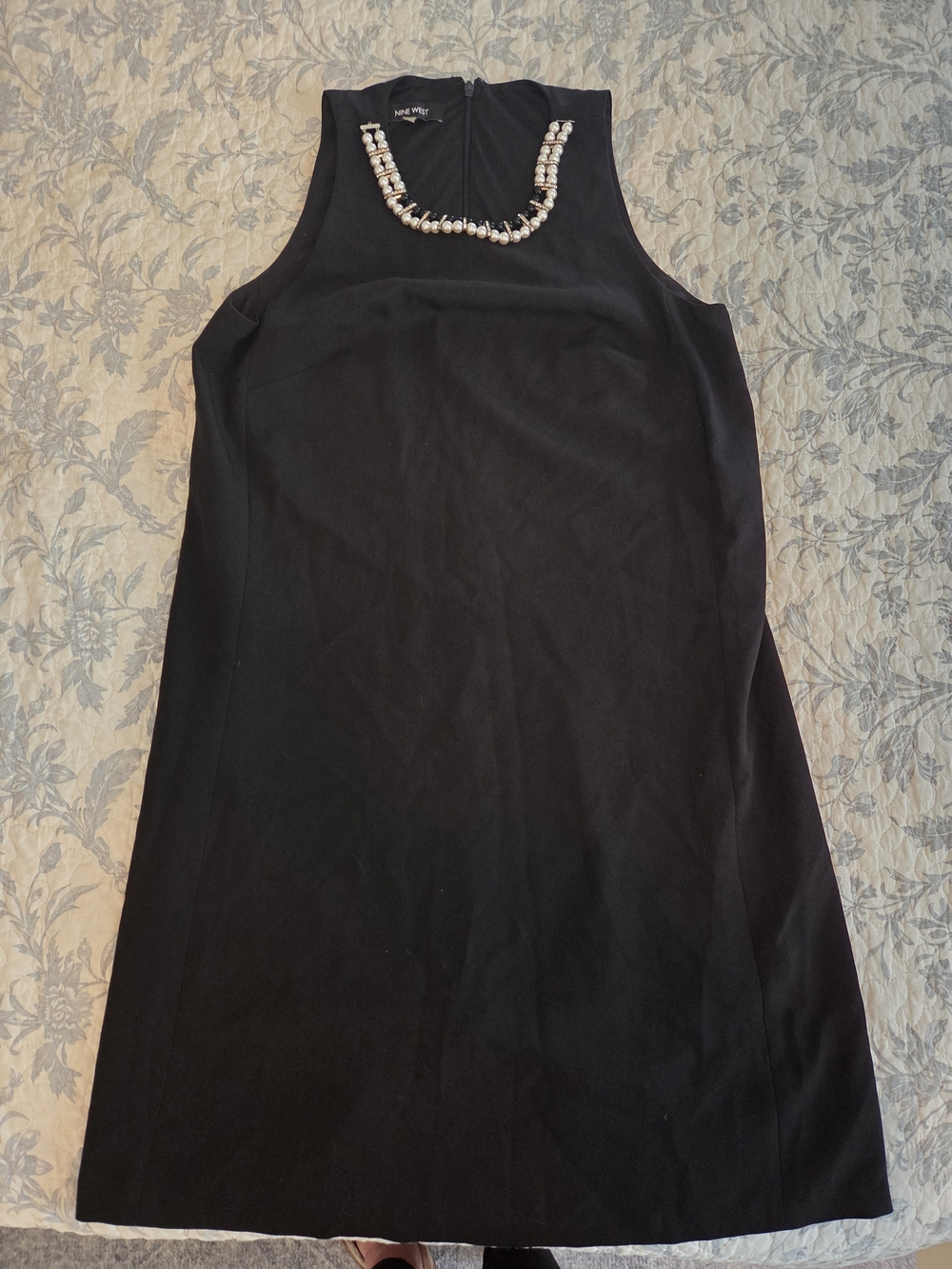 Nine West Black Dress with Pearl and Rhinestone Trim